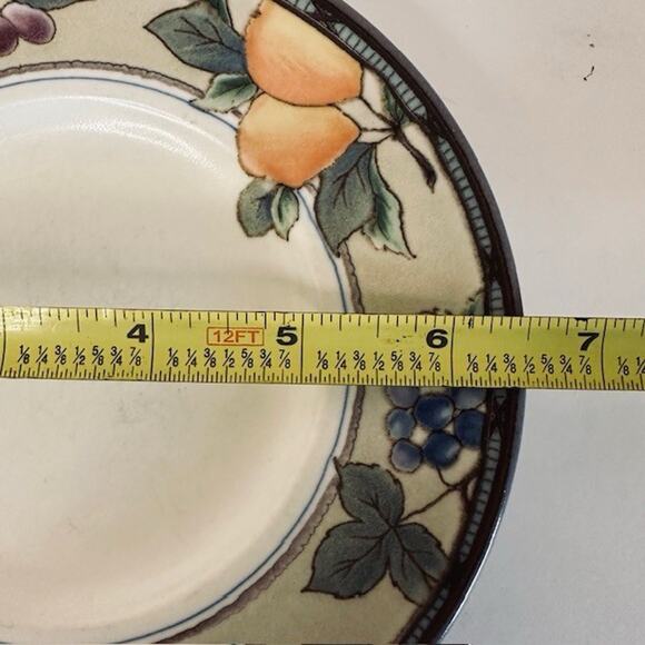 Mikasa Garden Harvest 4 Flat Cup Saucers Intaglio, Fruit & Leaves Rim, Cream VTG - Picture 4 of 7